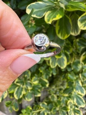 Coach Silver-Tone Ring with Clear Bezel Stone